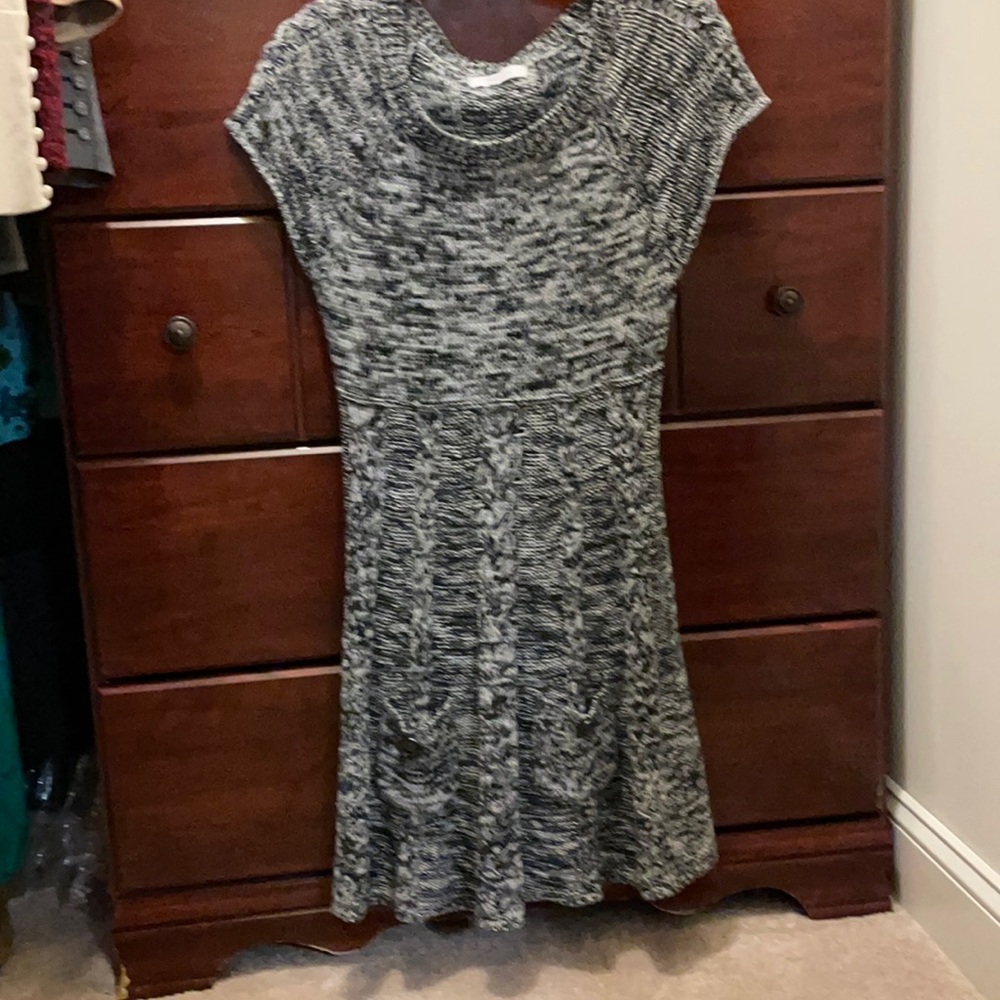 Cotton sweater dress, black, white, gray
